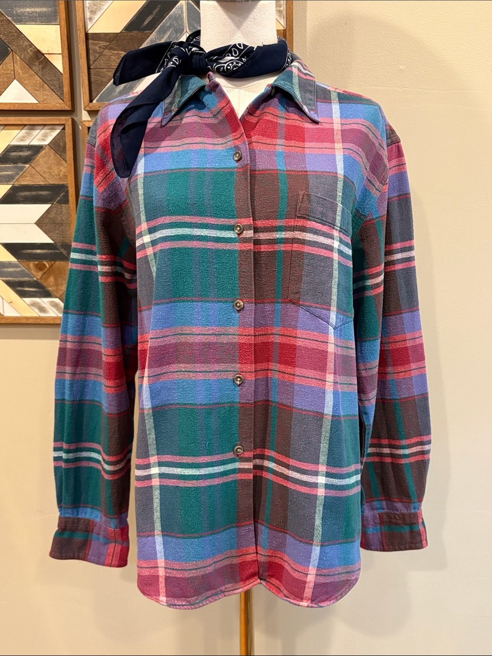 Vintage Ralph Lauren Blue Label 80s Multicolor Plaid Button-Down Shirt size 10